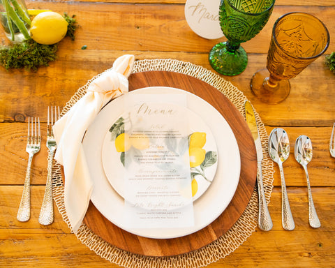 large wooden charger plates for fine dining