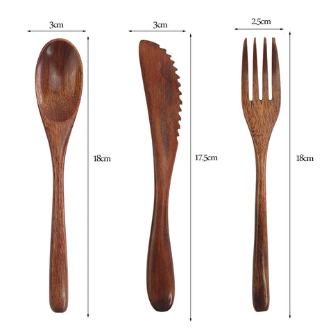 wooden fork, knife and spoon cutlery set