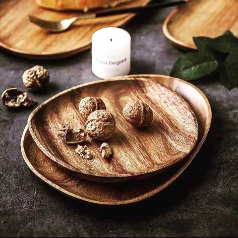 round walnut wood plates