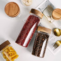 Clear glass jars with wood screw-top lids