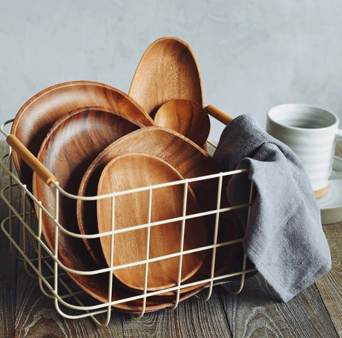 wood serving trays set - acacia wood plates