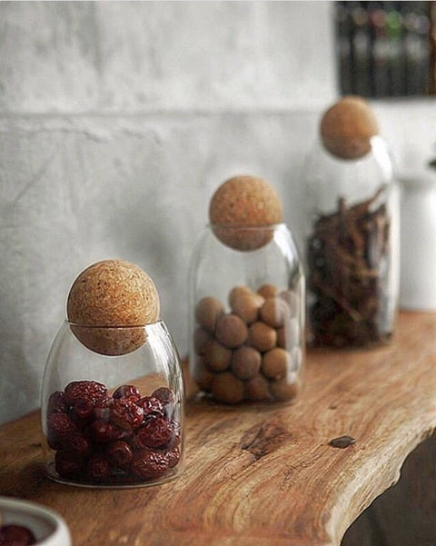 creative cork ball lid borosilicate pyrex glass storage display jars cannisters