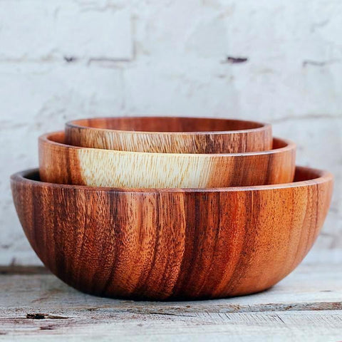 Nesting acacia wood table bowls