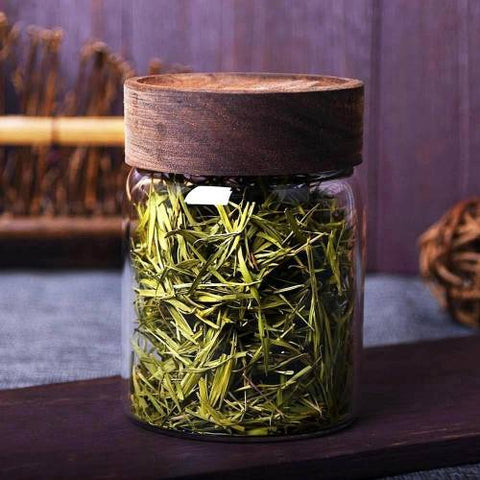 Wooden lid glass jars for kitchen storage