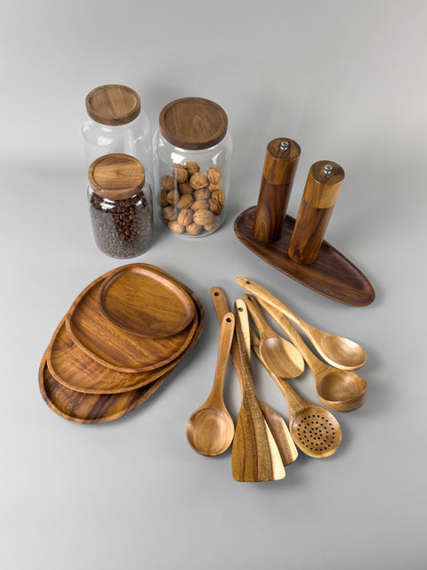 20-piece kitchenware set - high quality glass and wood kitchen accessories and cookware set