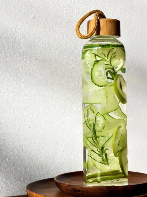 borosilicate glass water bottle with screw cap lid