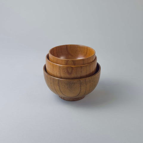 Stacked wooden bowls for breakfast, soups, desserts and more