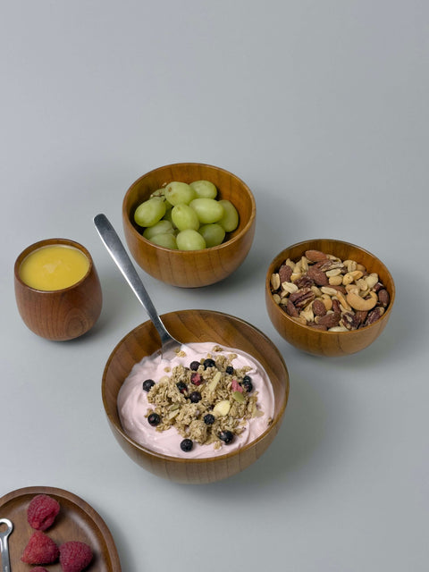 Wooden breakfast bowls, cup and plate set - natural jujube wood tableware