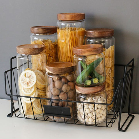 Glass jars with acacia wood lids