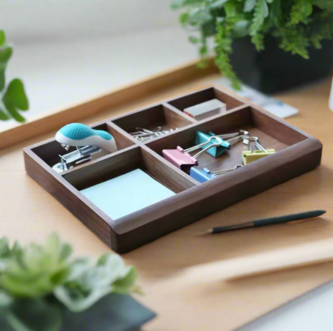 Segmented Walnut Desk Tray