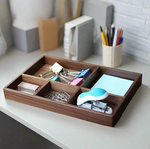 Segmented Walnut Desk Tray