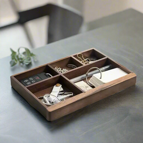 Segmented Walnut Desk Tray