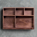 grid style black walnut wood desk organiser tray