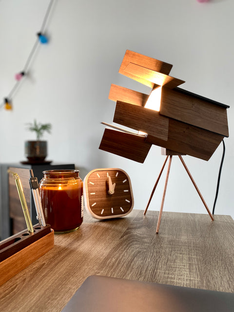 Lumière Lamp | Walnut & Copper Stage Lamp