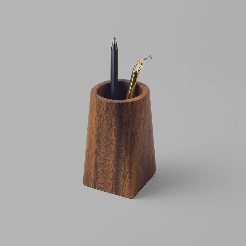 Hollowed-out acacia pencil holder desk organiser cup