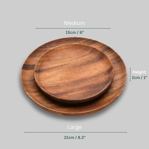 circular wooden dining plates in large and medium - Wondrwood plate size guide