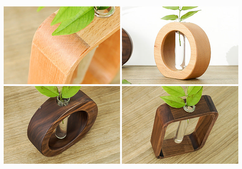 wood and glass test tube vases