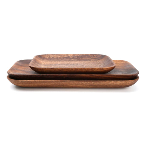 Square and rectangle wooden plates and trays