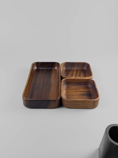 modular set of walnut wood organizing trays