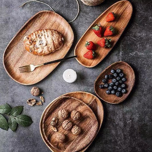 walnut wood serving plates set
