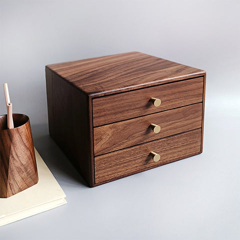 Desktop Chest In Black Walnut | 3-Drawer