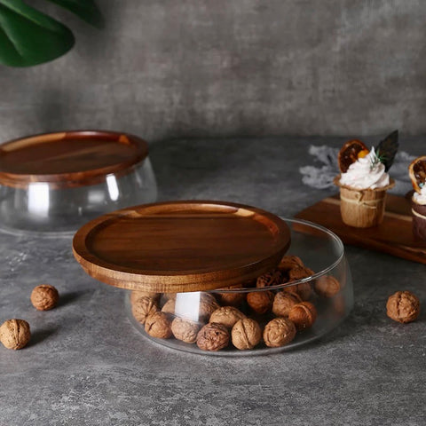 Glass & Acacia Food-Storage Bowls