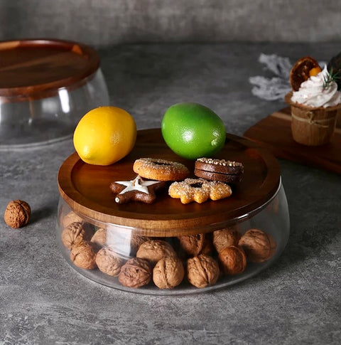 Glass & Acacia Food-Storage Bowls