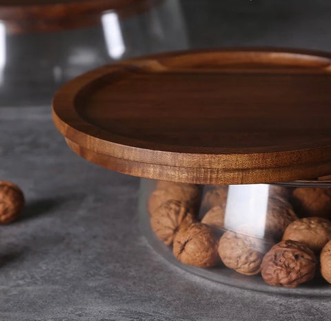 Glass & Acacia Food-Storage Bowls