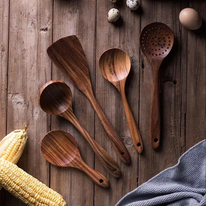 set of wooden spoons and spatulas