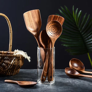 wooden cooking utensils and spatulas