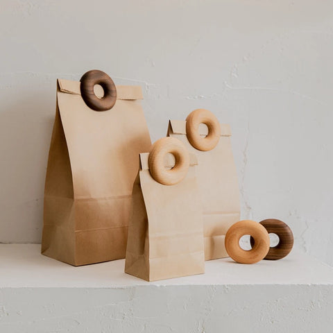 wooden donut-shaped food bag clips