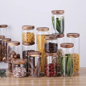 Glass Jars with Black Lids, Glass Food Storage Containers with Stackable Lids, Glass Food Jars and Canisters Sets, Glass Pantry Jars with Airtight
