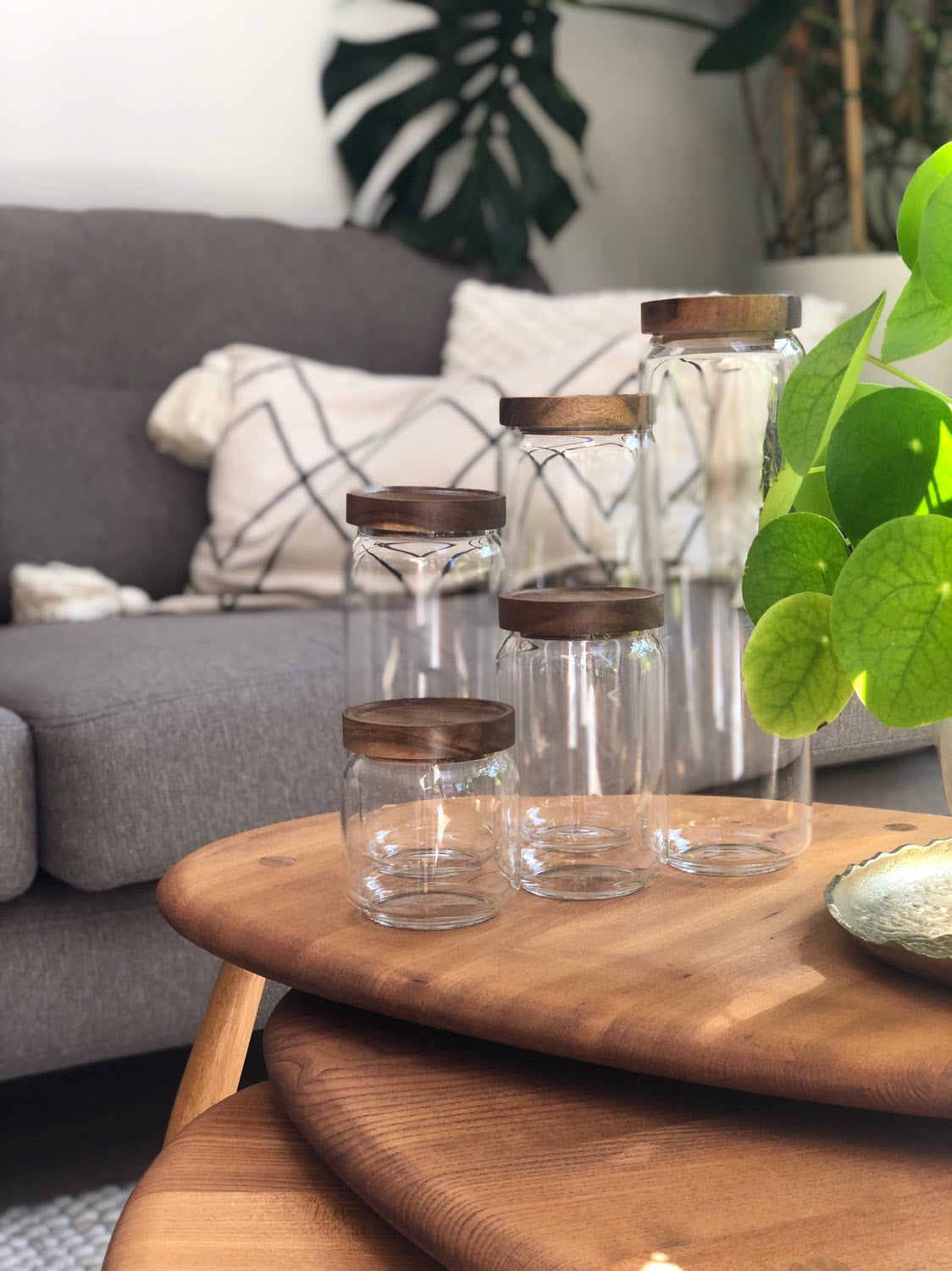 Acacia & pyrex glass jars - ideal for sugar jars or tea storage