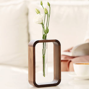 wood and glass test tube flower vase