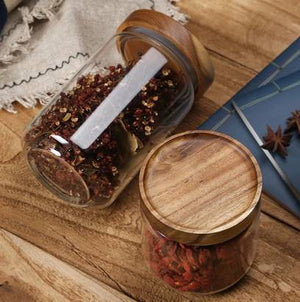 Glass Spice Jars with Wood Lids, Spice Jars with Airtight Lids, Airtight  Glass Canisters with Wood Lids, Glass Food Storage Containers with Lids,  Glass Food Jars for Spice and Herbs 12 Sets