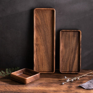 long wooden rectangular tray for tea, silverware and food