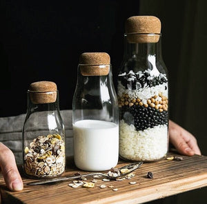 glass and cork kitchen storage jars healthy snacks
