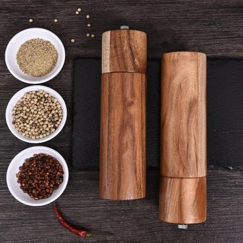 Finnhomy Salt and Pepper Grinder Set, Acacia Wood Adjustable