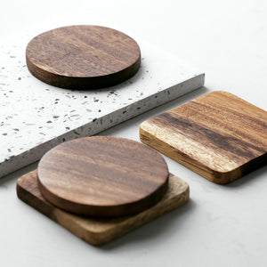 round and square wooden coasters