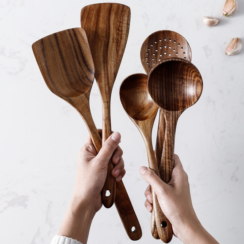 7-Piece Acacia Wood Cooking Utensils  Wooden Spoons, Spatulas, Skimmers –  Wondrwood
