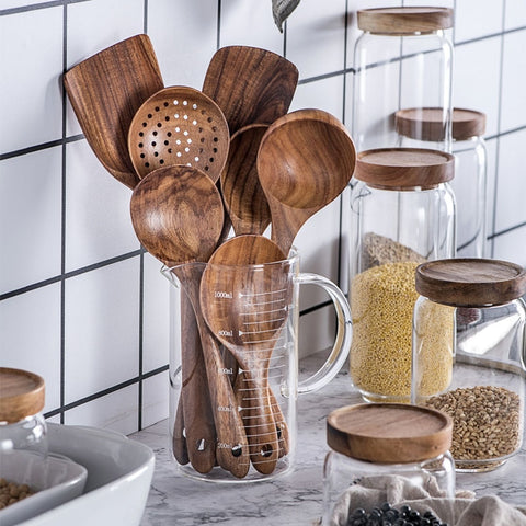 wooden utensil set for cooking