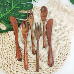 acacia wood cutlery set - wooden forks, knives and spoons