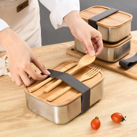 Stainless Steel & Bamboo Lunch Boxes