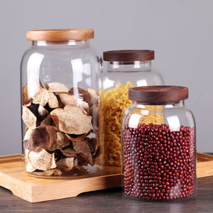 Glass Cookie Jar Bamboo Lid for Kitchen Counter Large Glass Jar