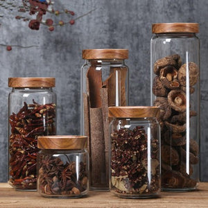 Natural acacia wood & glass storage containers 