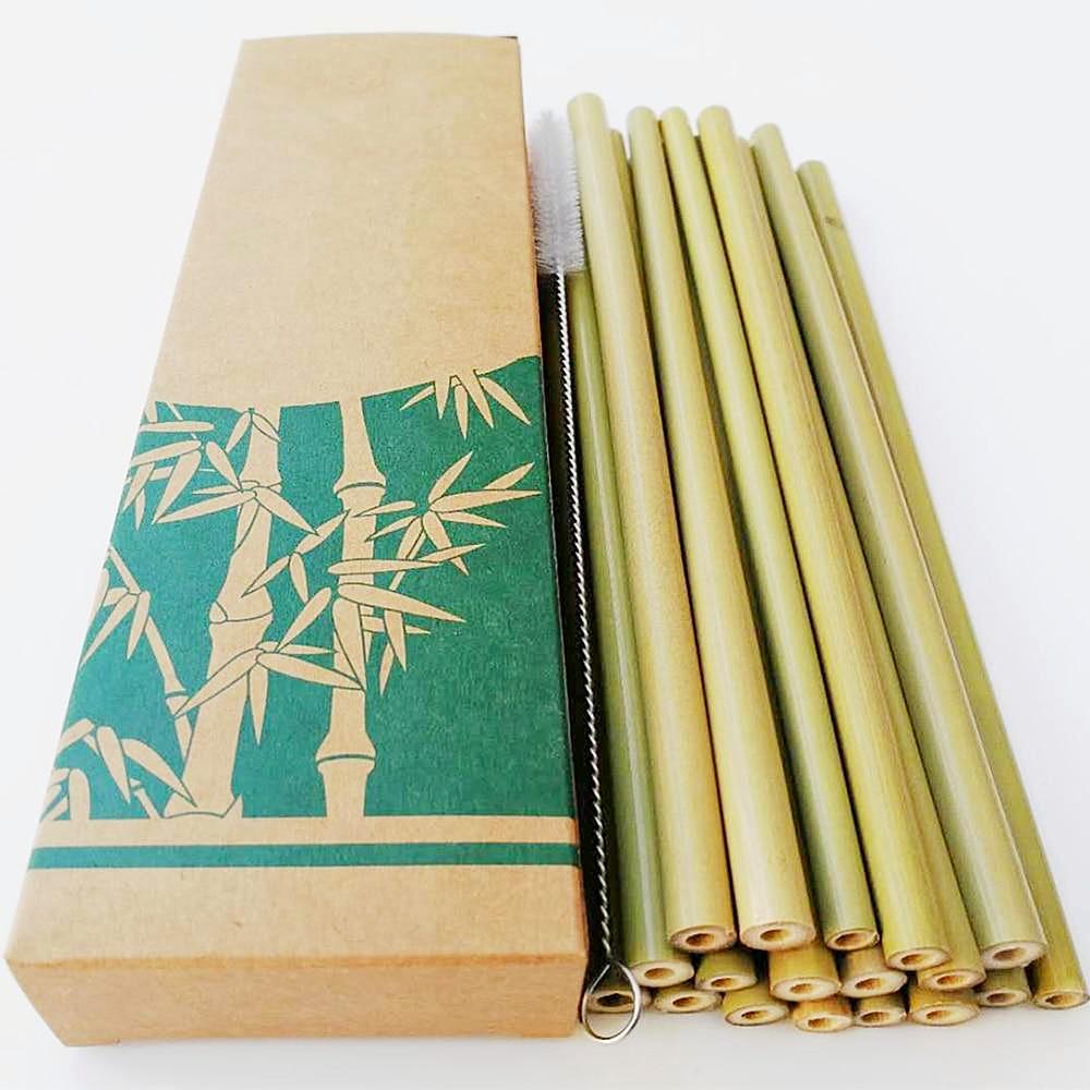 bamboo straws - pack of 10 with cleaning brush